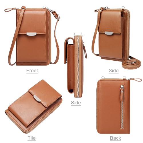 KUKOO Small Crossbody Bag Cell Phone Purse Wallet with Credit Card Slots for Women - color: A- Coffee Zipper Upgraded Version