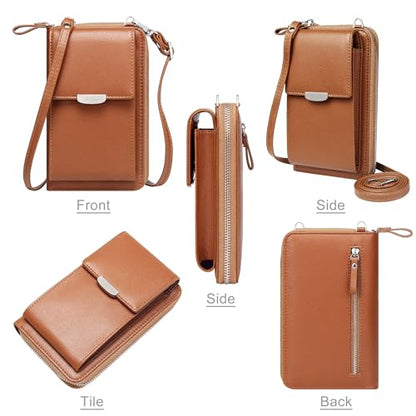 KUKOO Small Crossbody Bag Cell Phone Purse Wallet with Credit Card Slots for Women - color: A- Coffee Zipper Upgraded Version