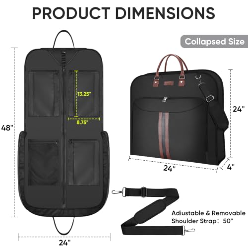 BALEINE Garment Bags for Travel, Water Resistant Carry on Suit Bag - color: Black, style: 48"-expanded
