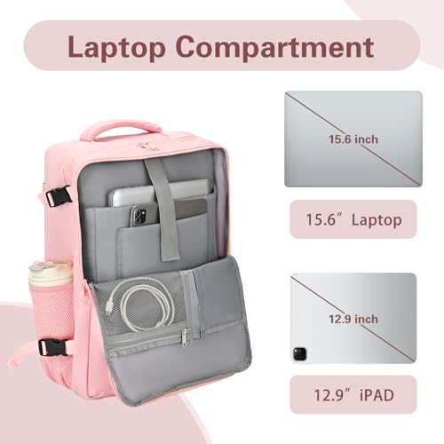 Travel Carry On Backpack for Women, TSA Approved 15.6" Laptop Daypack - color: Pink, size: Medium