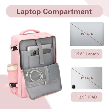 Travel Carry On Backpack for Women, TSA Approved 15.6" Laptop Daypack - color: Pink, size: Medium