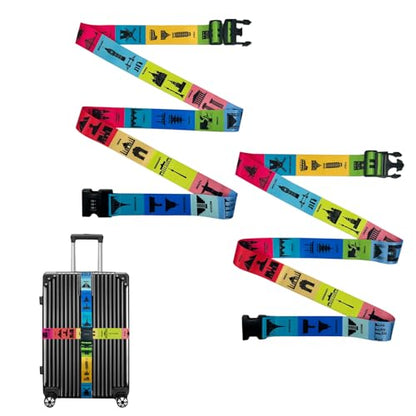 SNAIL GARDEN 2 PCS Custom Luggage Straps with Landmark Patterns, Luggage Straps for Suitcases with Locks, Packing Belt for Mark Luggage, Adjustable Suitcase Straps Luggage Strap (Multi-Color)