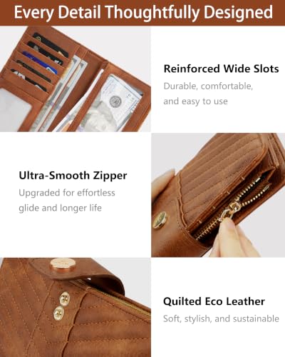 Brown Women's Trifold Wallet,Large Capacity RFID Long Wallet - color: Brown, size: Trifold