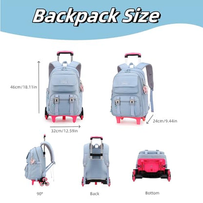 ZHANAO Rolling Backpack Luggage BookBag with Wheels Trolley Bag Wheeled Travel Backpack for Girls & Boys Trolley Bag - color: Black, size: 6-wheel