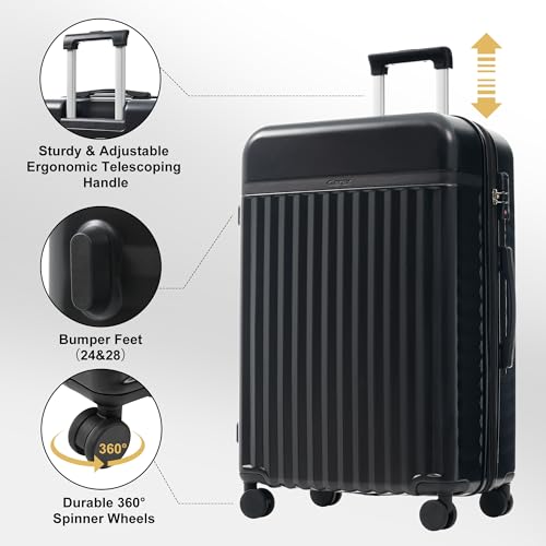Merax Luggage Sets, Durable Hardshell 3 Piece Suitcase with Bags - color: Black+bag, style: 3-piece Set(20/24/28)