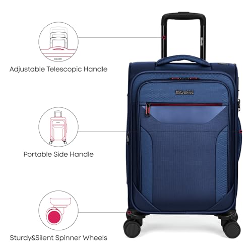 22'' Upright Spinner Softshell Suitcase w/Spinner Wheels - color: Navy, size: Carry-On 22 inch