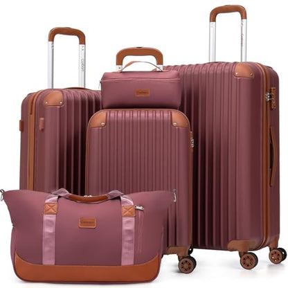 Cosbarn Luggage Sets, Lightweight Durable Hardshell, 5 piece Suitcase Sets - color: CarmineRed