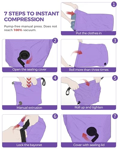 Travel Laundry Bag, Pump-free Vacuum Compression Dirty Clothes Bag, Medium Reusable Waterproof & Washable Laundry Bag, Wet and Dry Bag, Ideal for Suitcases, Laundromats (1 Pack) Purple - color: Purple, size: 17.5" L × 13.5" W × 5" H