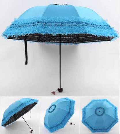 MizHome Folding Compact Umbrella for Women Lightweight Portable UPF 50+ Travel Parasol - color: Blue
