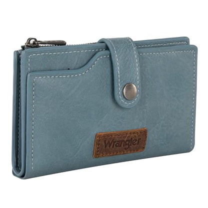 Wrangler Wallet for Women Bifold Card Holder with Zipper and ID Window - color: A-Jean Blue