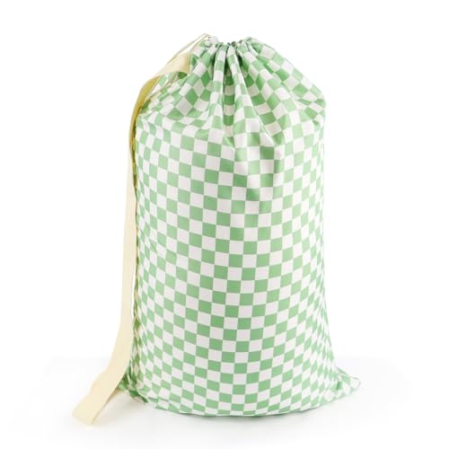 Laundry Bag Backpack for Dorm & Travel, 29 x 18" Large Dirty Bag - color: Green White Checkered