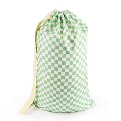 Laundry Bag Backpack for Dorm & Travel, 29 x 18" Large Dirty Bag - color: Green White Checkered