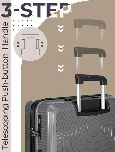 CONCEPTEN Luggage Sets 3 Piece, PP Hardshell Suitcases Set with Wheels - color: Grey, size: 3 Piece Sets (21/Db/Tb)