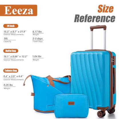 Eeeza Carry on Luggage Sets,SkyBlue (20"/DB/TB) - color: Sky Blue, size: 3 Piece Sets (20/DB/TB)