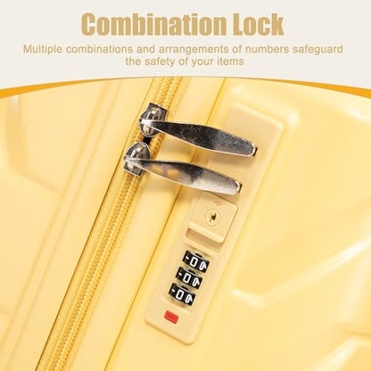GDFStudio 20" ABS Hardshell Checked Luggage, Medium Capacity Travel Suitcase with Scratch Resistant Surface, 360° Silent Spinner Wheels, Combination Lock, Telescopic Handle and Side Hooks, Yellow - color: Yellow, size: 20In