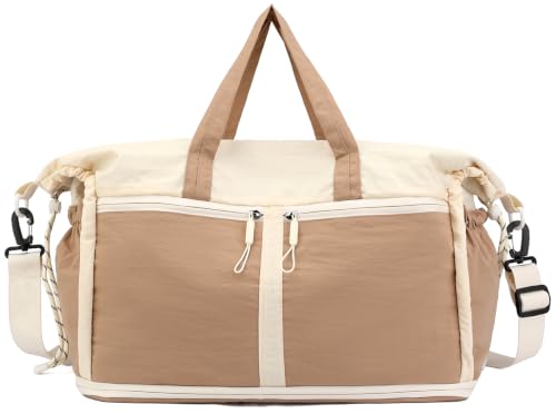 Expandable Travel Duffel Bag for Women Men Gym Bag Weekender Overnight Bag - color: Khaki