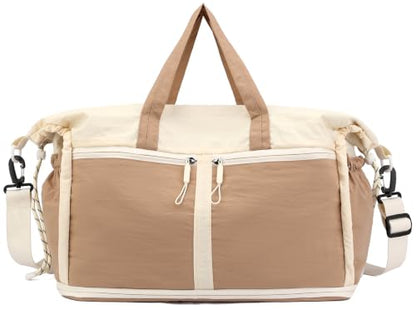 Expandable Travel Duffel Bag for Women Men Gym Bag Weekender Overnight Bag - color: Khaki