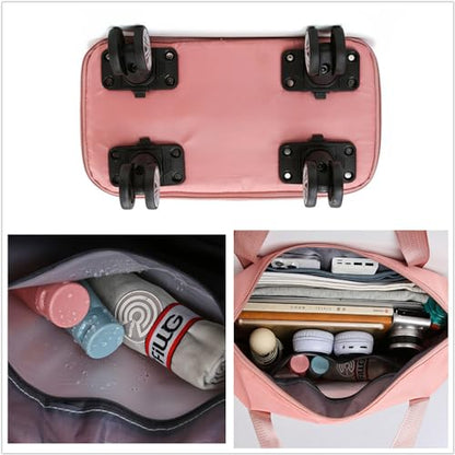 Travel Tote Bag with Trolley Sleeve Expandable Extra Duffel Bag with Wheels Lightweight Traveling Foldable Suitcase - color: Green