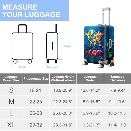 ANNA QUEEN Travel Luggage Cover Suitcase Protector Suitcase Cover Anti-Scratch,Stretchable Bag Cover Washable Durable Polyester - color: Map-Blue, size: M(fits 24-26Inch suitcase)