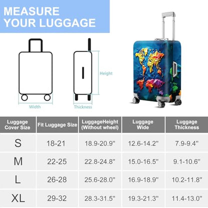 ANNA QUEEN Travel Luggage Cover Suitcase Protector Suitcase Cover Anti-Scratch,Stretchable Bag Cover Washable Durable Polyester - color: Map-Blue, size: M(fits 24-26Inch suitcase)