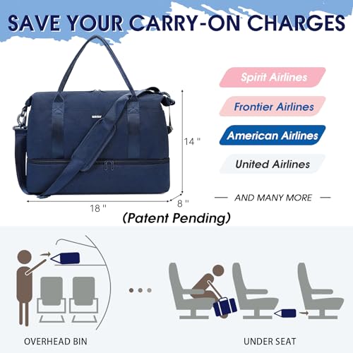 WANDF Personal Item Travel Bag, Carry On Weekender Bag for Women - color: Blue