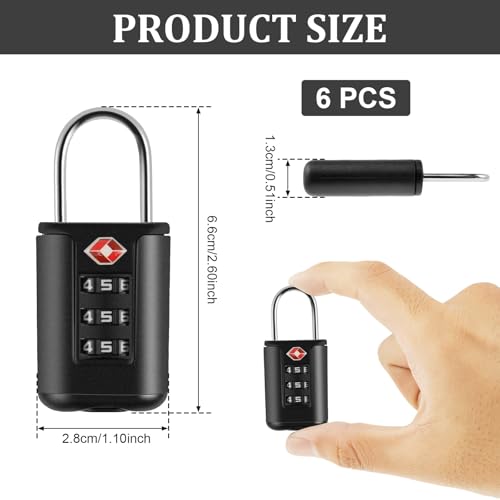 6 Pack Luggage Locks TSA Approved 3 Digit Travel Combination Portable Small Padlocks Stainless Steel TSA Accepted Toolbox Locks for Travel Bag Suitcase Lockers | Portable Small, Stainless Steel, For Travel Bag Suitcase Lockers, Toolbox Locks