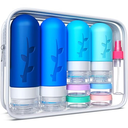 Tocelffe 18pack Travel Bottles for Toiletries,TSA Approved Silicone Travel Containers jar for Toiletries,Leak Proof Refillable Liqus Shampoo And Conditioner Essentials toiletry - color: Blue