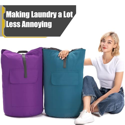 Backpack Laundry Bag, 115L Heavy Duty Extra Large College Laundry Backpack, Dirty Clothes Bag with Shoulder Straps, Laundry Hamper Bag with Drawstring Closure for College Dorm, Apartment Teal - color: Teal