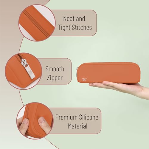 Mr. Pen- Silicone Pencil Case, Aesthetic Pencil Bag for Women, Makeup Pouch - color: Terracotta