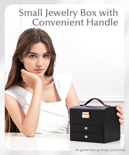 Homde Small Jewelry Box for Girls: 3-Layer Lockable Organizer(Black) - color: Graphite Black