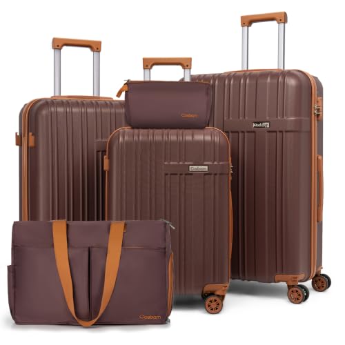 Luggage Sets 5 Pcs, Hardshell Lightweight Durable Suitcase With TSA-Lock - color: Burgundy