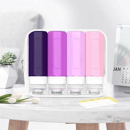Redfly Travel Bottles for Toiletries 3oz, Silicone Travel Size Containers - color: Purple, size: 4Packs