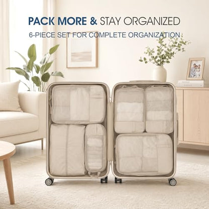 Compression Packing Cubes for Travel - Double Zipper Luggage Organizer Bags for Suitcases (6-Pack, Beige) - color: Beige