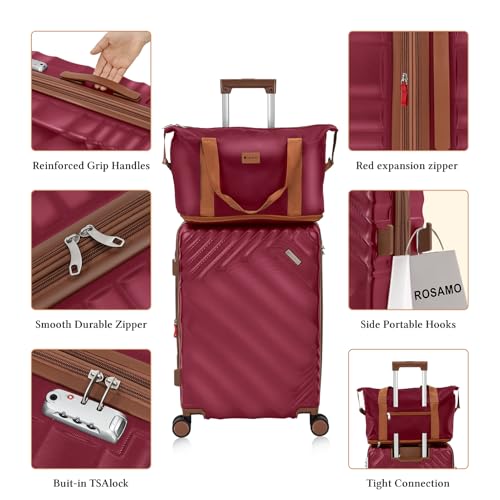 Rosamo 6 Piece Luggage Set Expandable Hardside, 20in Suitcase with Matching Travel Bags, 22x14x9 Airline Approved Carry On, TSA Lock & Spinner Wheels, ABS+PC - color: Red, size: 6PC Set (16"/20"/24"/28"/TB/DB)