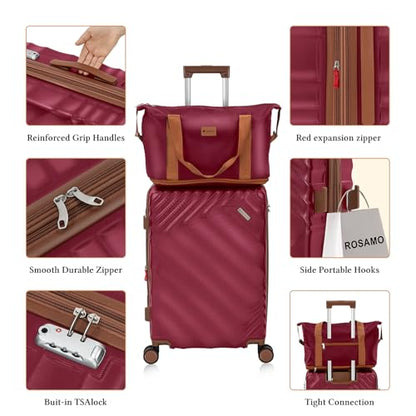 Rosamo 6 Piece Luggage Set Expandable Hardside, 20in Suitcase with Matching Travel Bags, 22x14x9 Airline Approved Carry On, TSA Lock & Spinner Wheels, ABS+PC - color: Red, size: 6PC Set (16"/20"/24"/28"/TB/DB)
