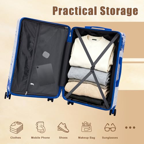 Hardshell Luggage Sets, Lightweight Stripes Suitcases with Spinner Wheels, Blue-PC - color: Blue-PC, size: 20/24/28 Inch