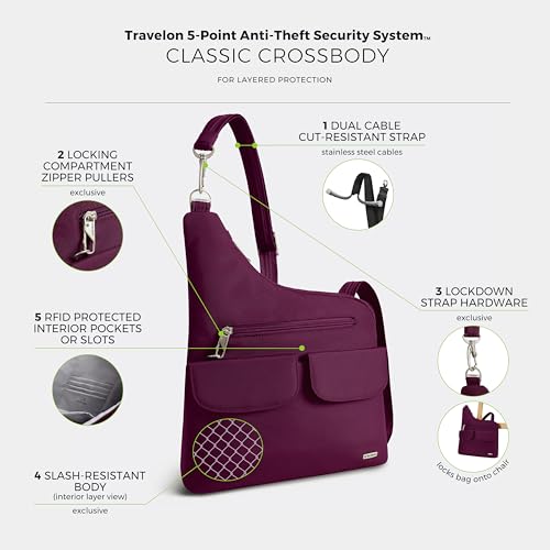 Travelon Anti-Theft Classic Crossbody Bag - color: Burgundy