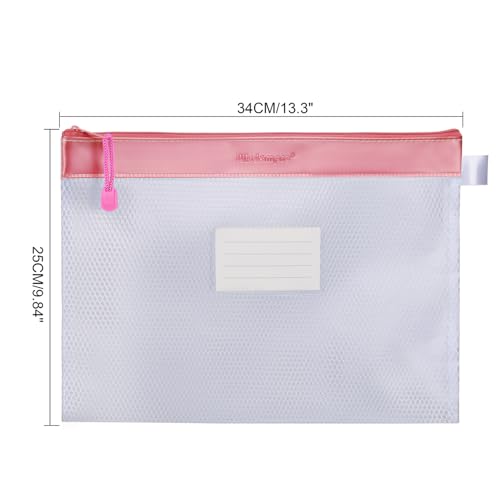 Wisdompro Zipper Pouch, 4 Pack Waterproof Mesh File Bag, Document Organizer - color: Blue/Purple/Yellow/Pink