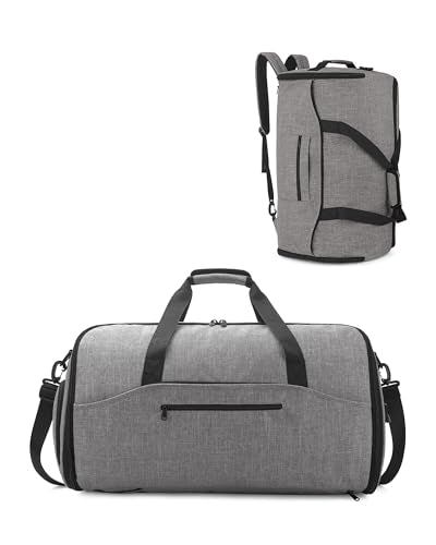 NPBAG Convertible Garment Duffle Bags for Travel - Carry on Garment Bag, Suit Bag for Men & Women, 3 in 1 Foldable Travel Duffle Backpack with Shoulder Strap (Woven Grey) - color: Woven Grey