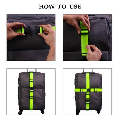 MAGARROW 1.5" Utility Luggage Straps with Buckle Adjustable, 4-Pack (Neon Green, 9.5 feet Long) - color: Neon Green, size: 1.5 in x 9.5 ft