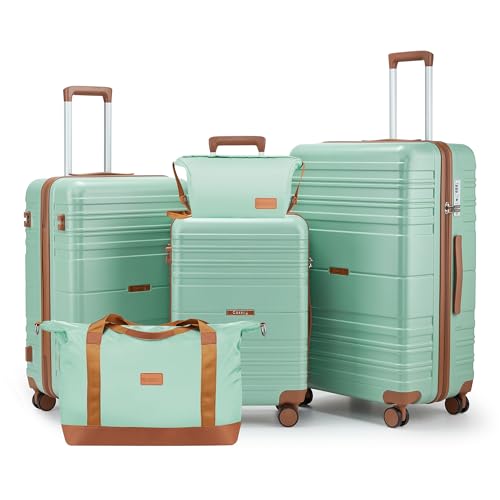 Luggage Sets with Spinner Wheels, Lightweight Hardshell Suitcase Set with TSA Lock, Carry On Checked Luggage Set with YKK Zippers (green, 5 piece sets(20/24/28/DB/TB)) - color: Light green, size: 5 piece sets(20/24/28/DB/TB)