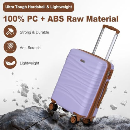 Romswi Expandable 22x14x9 Airline Approved 21" Carry On Luggage Set,Hardside 3PCS Carry On Suitcase Set ABS+PC Suitcase with Duffel Bags, Dual Spinner Wheels TSA Lock Purple - color: Purple