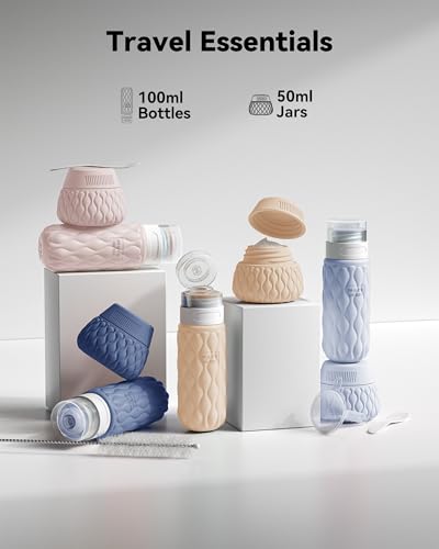 Travel Bottles for Toiletries Silicone Travel Size Containers 3.4oz 1.7oz - color: Muted Cloudy