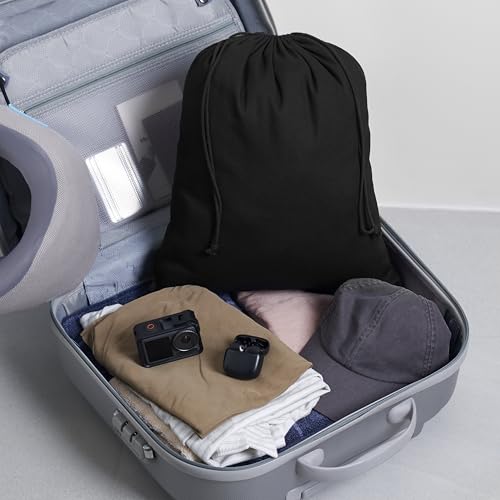 Heavy Duty Cotton Drawstring Bags 4-Pack - 270 GSM Thick Cloth Pouches for Gifts, Travel, Dice, Jewelry, Laundry - Double Drawstring (Rustic Black, 12 x 16 Inches) - color: Rustic Black, size: 12 x 16 Inches