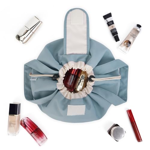 Narwey Lay Flat Drawstring Makeup Bag, Travel Toiletry Cosmetic Bag Women - color: A-Greyish Blue
