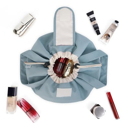 Narwey Lay Flat Drawstring Makeup Bag, Travel Toiletry Cosmetic Bag Women - color: A-Greyish Blue