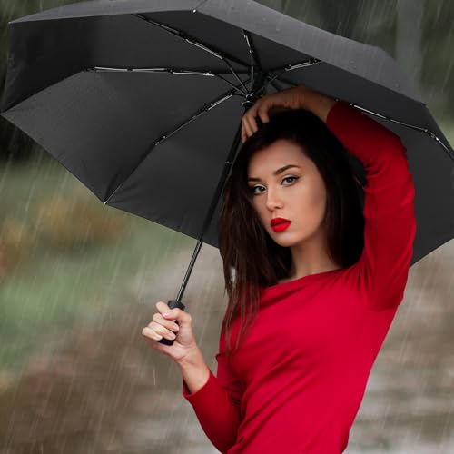 NPCQUN Travel Essentials Umbrella Windproof Compact Collapsible Light, Automatic, Strong and Portable, Wind Resistant Folding Small Umbrella for Rain - color: Winered