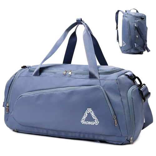 45L Gym & Travel Duffel Bag Backpack with Shoe & Wet Pocket, Blue | 22in Hardware Sports Duffle, Unisex 4-in-1 Carry-on, Overnight Weekender, Luggage Sleeve, Multiple Pockets Fitness Swim Tote - color: 45L-Blue