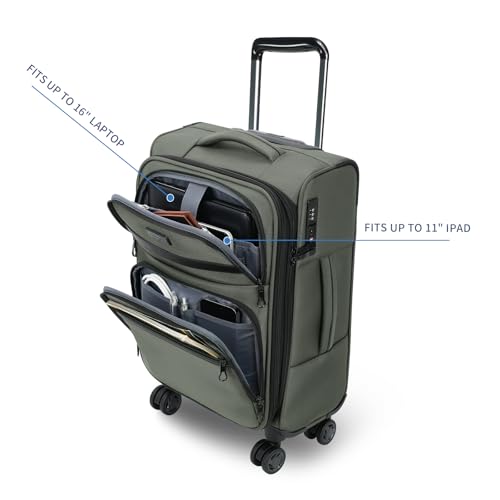 KROSER Softside Carry On Luggage 20 Inch, Suitcase Rolling Luggage - color: Army Green-20, size: 20 inch