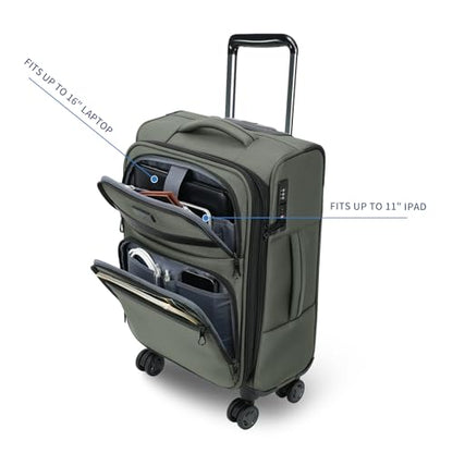 KROSER Softside Carry On Luggage 20 Inch, Suitcase Rolling Luggage - color: Army Green-20, size: 20 inch